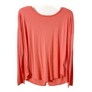 Old Navy Rayon Dropped Shoulder Long Sleeve Tulip Back Tee Rounded Hem Coral